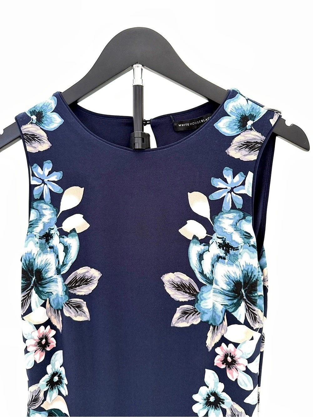 White House Black Market Reversible Floral Sheath Dress Blue & White Lined XS